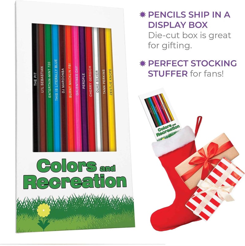 Pun Labs Colors & Recreation-Themed Colored Pencil Set for Fans of Parks & Rec | Set of 12 Parody Pencils with Clever Show References | Each Pencil Foil-Stamped with Fun Quotes | Ideal Gift - Image 4